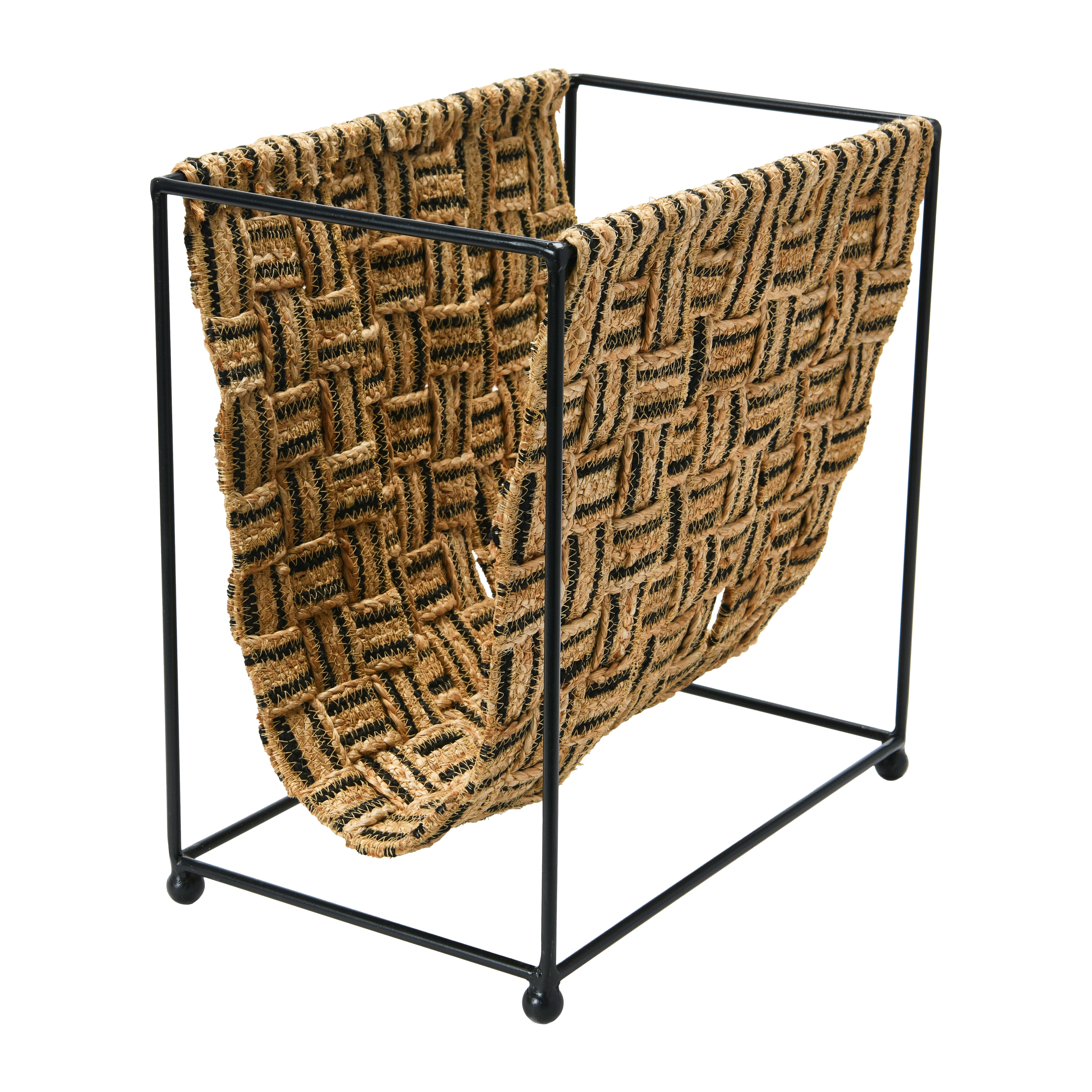 Woven Jute and Metal Magazine Holder, Natural and Black - Image 0