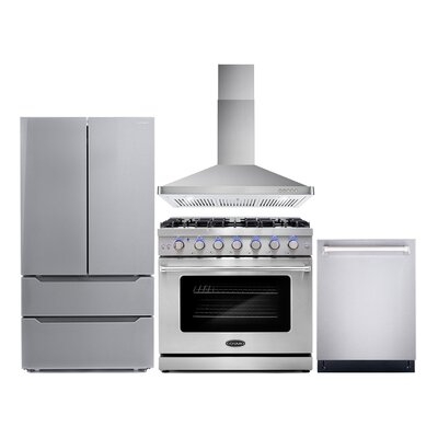 4 Piece Kitchen Package with French Door Refrigerator & 36" Freestanding Gas Range - Image 0