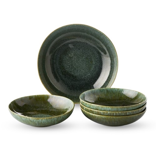 Cyprus Reactive Glaze Pasta Bowl Set with Serve Bowl, Green - Image 0