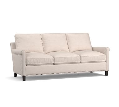 Tyler Roll Arm Upholstered Sofa 80" with Bronze Nailheads, Down Blend Wrapped Cushions, Performance Brushed Basketweave Chambray - Image 0