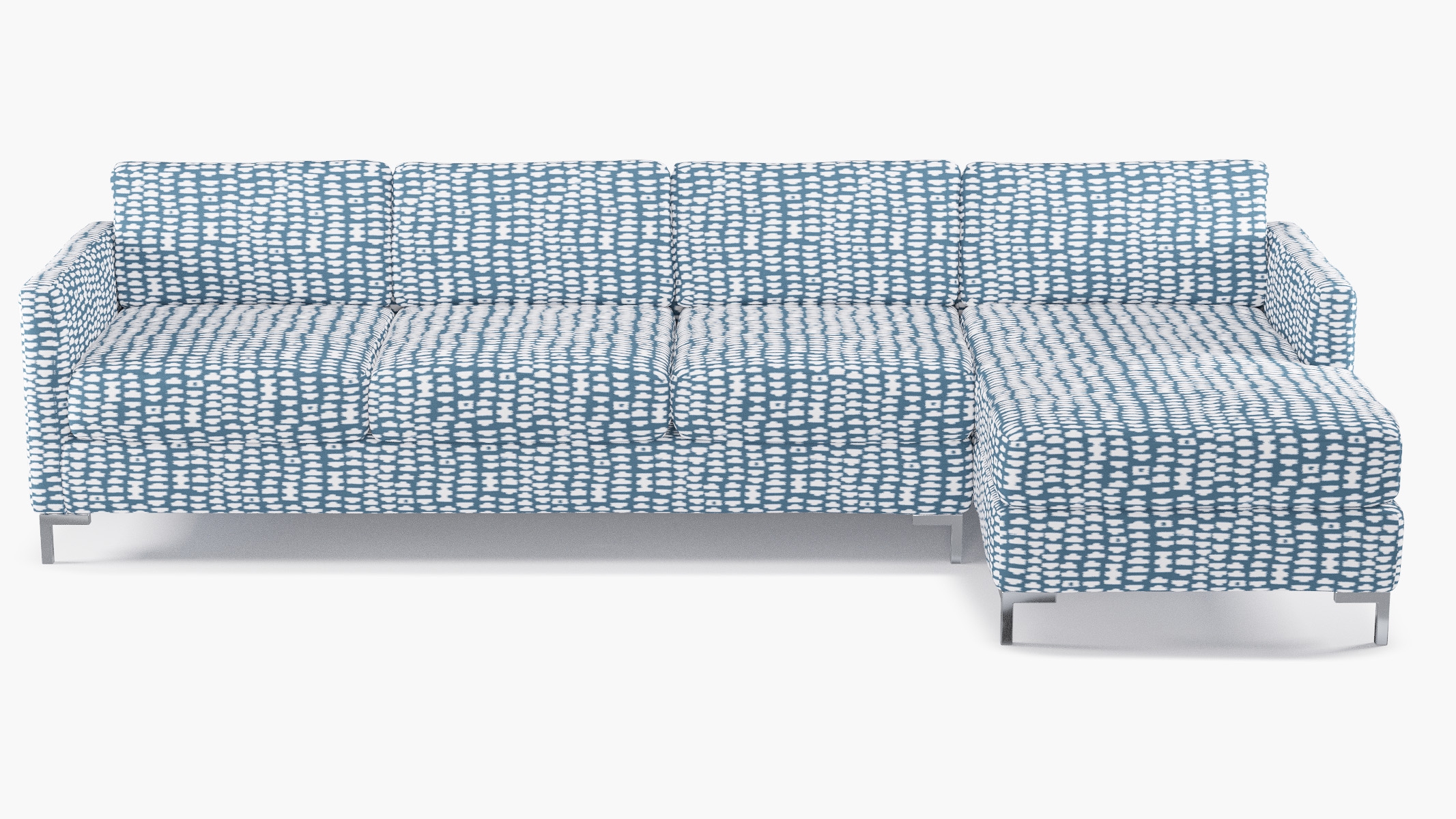 Modern Sectional, Right Facing, Dusty Blue Odalisque, Chrome L Leg - Image 0