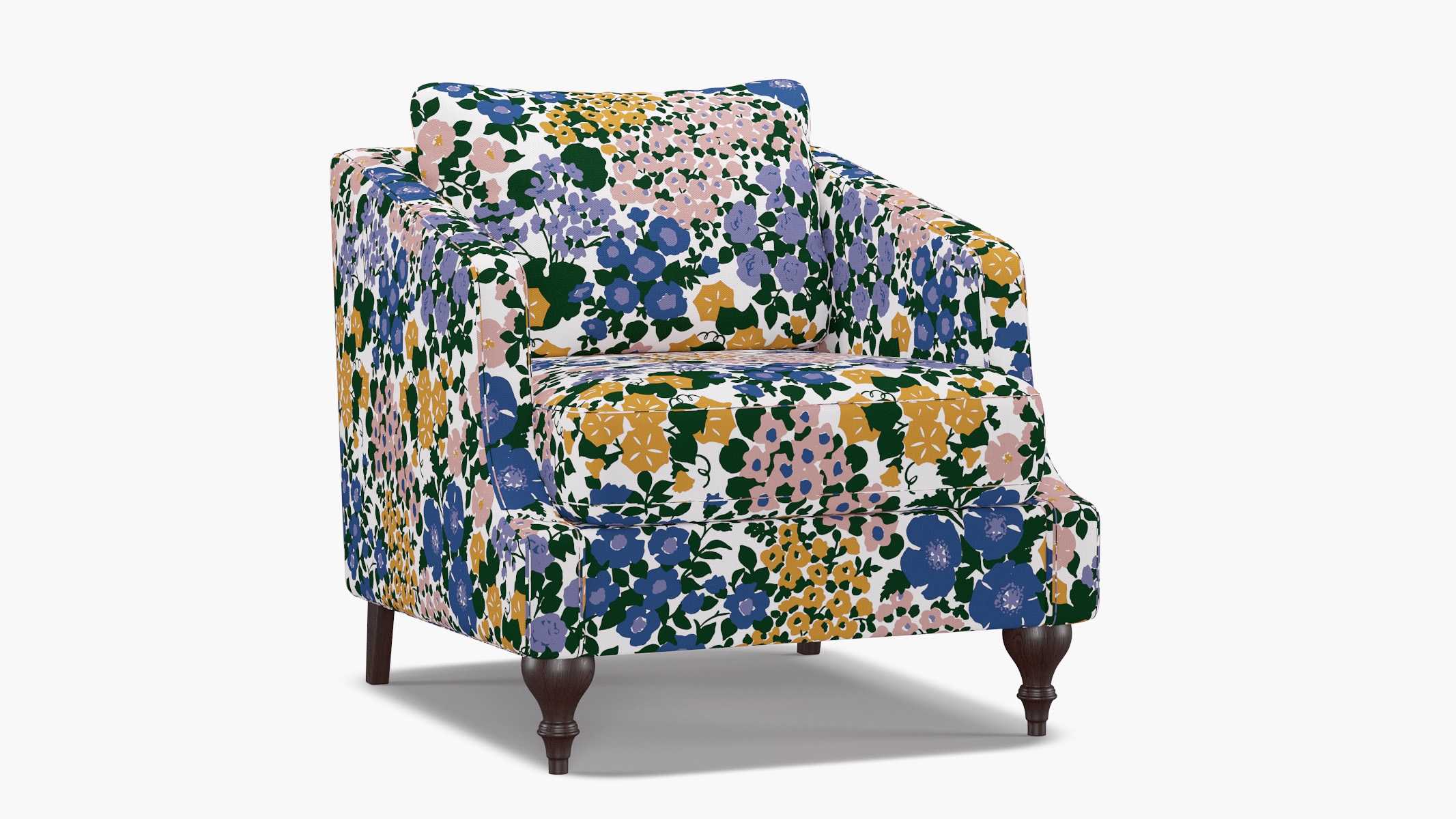 Slope Arm Chair, Lavender Million Flowers, Espresso Turned Wood Leg - Image 1