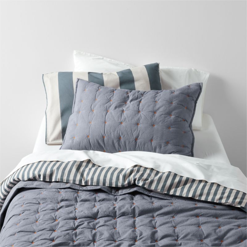 Riviera Slate Blue and Oatmeal Reversible Stripe Organic Cotton Kids Pillow Sham - Image 2