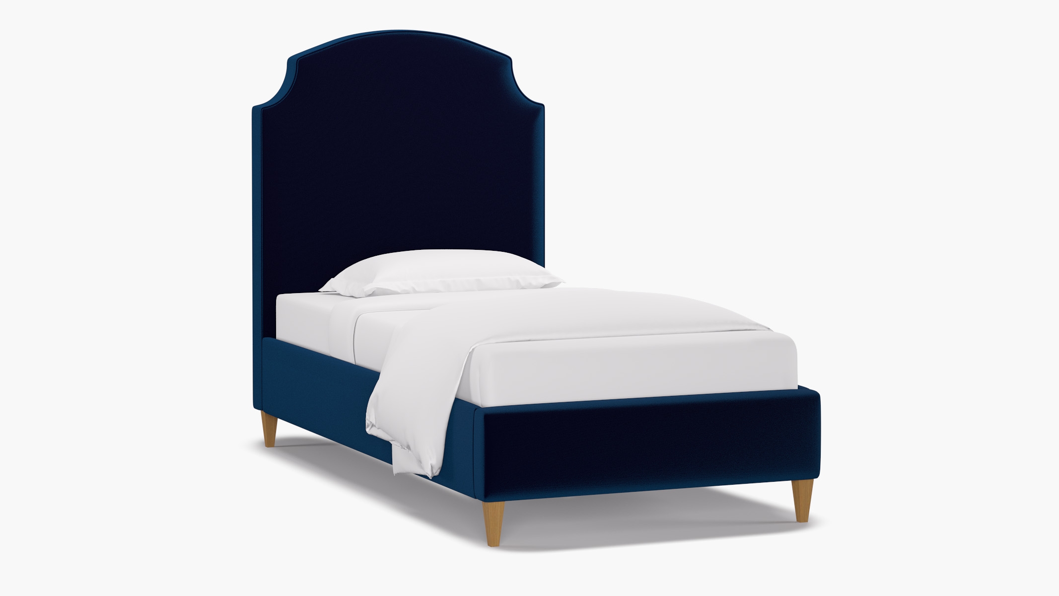 Cove Bed, Cobalt Performance Plush Velvet, Natural Square Tapered Leg, Twin - Image 1