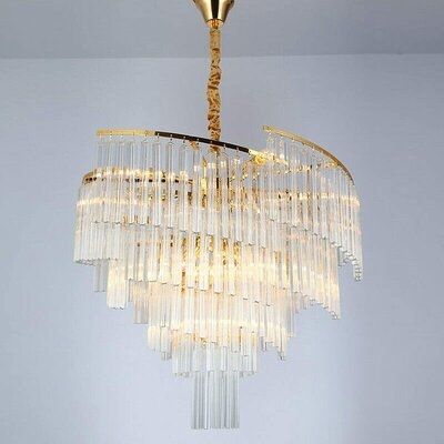 23.62" Polished Gold Clear Crystal LED Ceiling Light 3 Colors Dimmable With Remote Control - Image 0