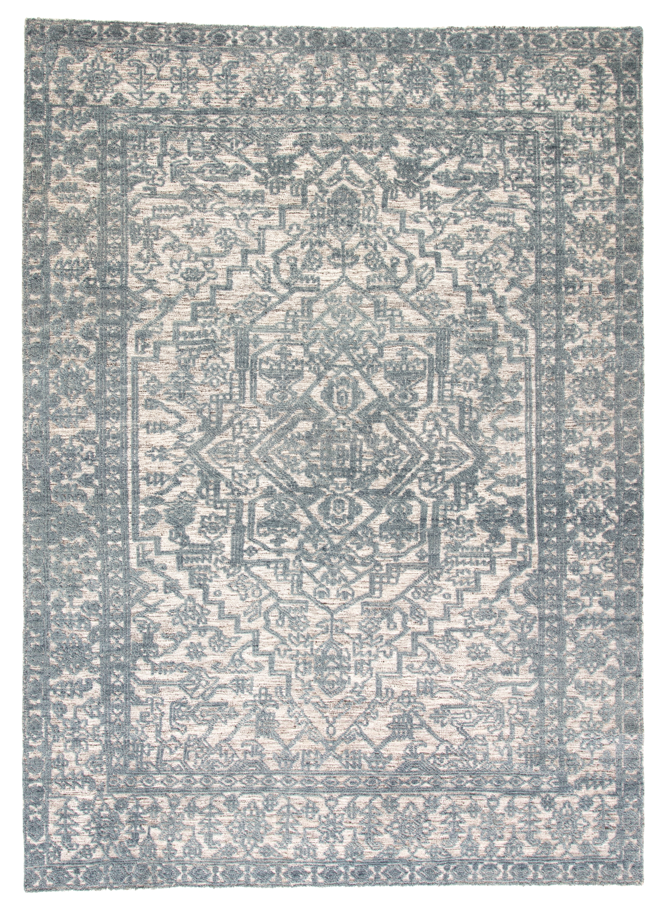 Tulip Hand-Knotted Medallion Blue/ Ivory Area Rug (7'10"X11') - Image 0