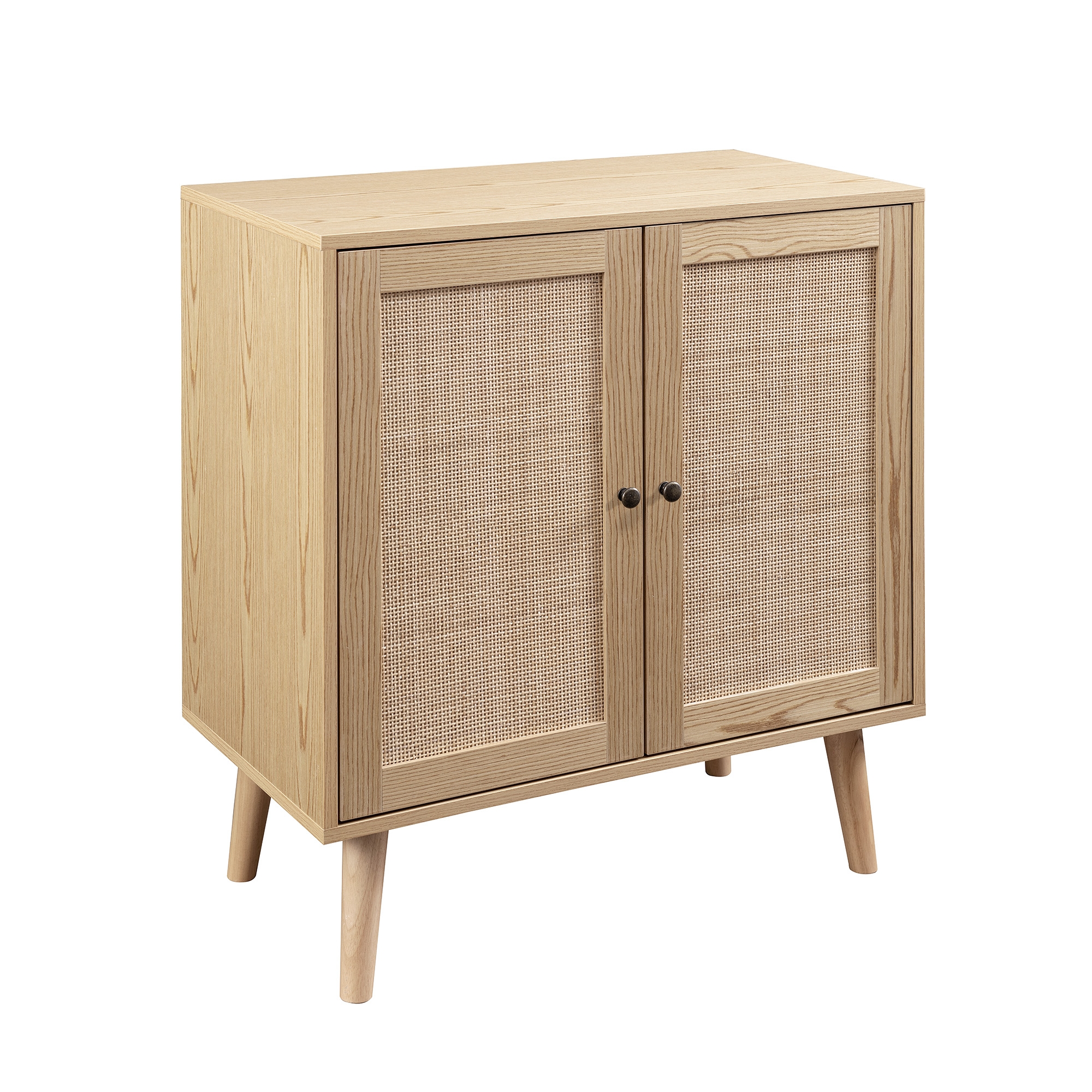 30" Wood and Rattan 2-Door Accent Cabinet - Image 1