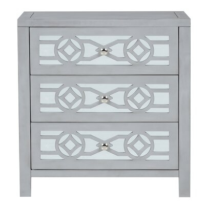 Wooden Storage Cabinet With 3 Drawers And Decorative Mirror, Natural Wood (Antique White) - Image 0