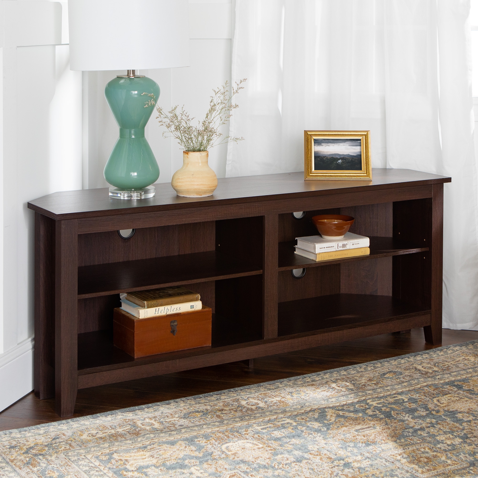 58" Transitional Wood Corner TV Stand - Espresso - Image 3