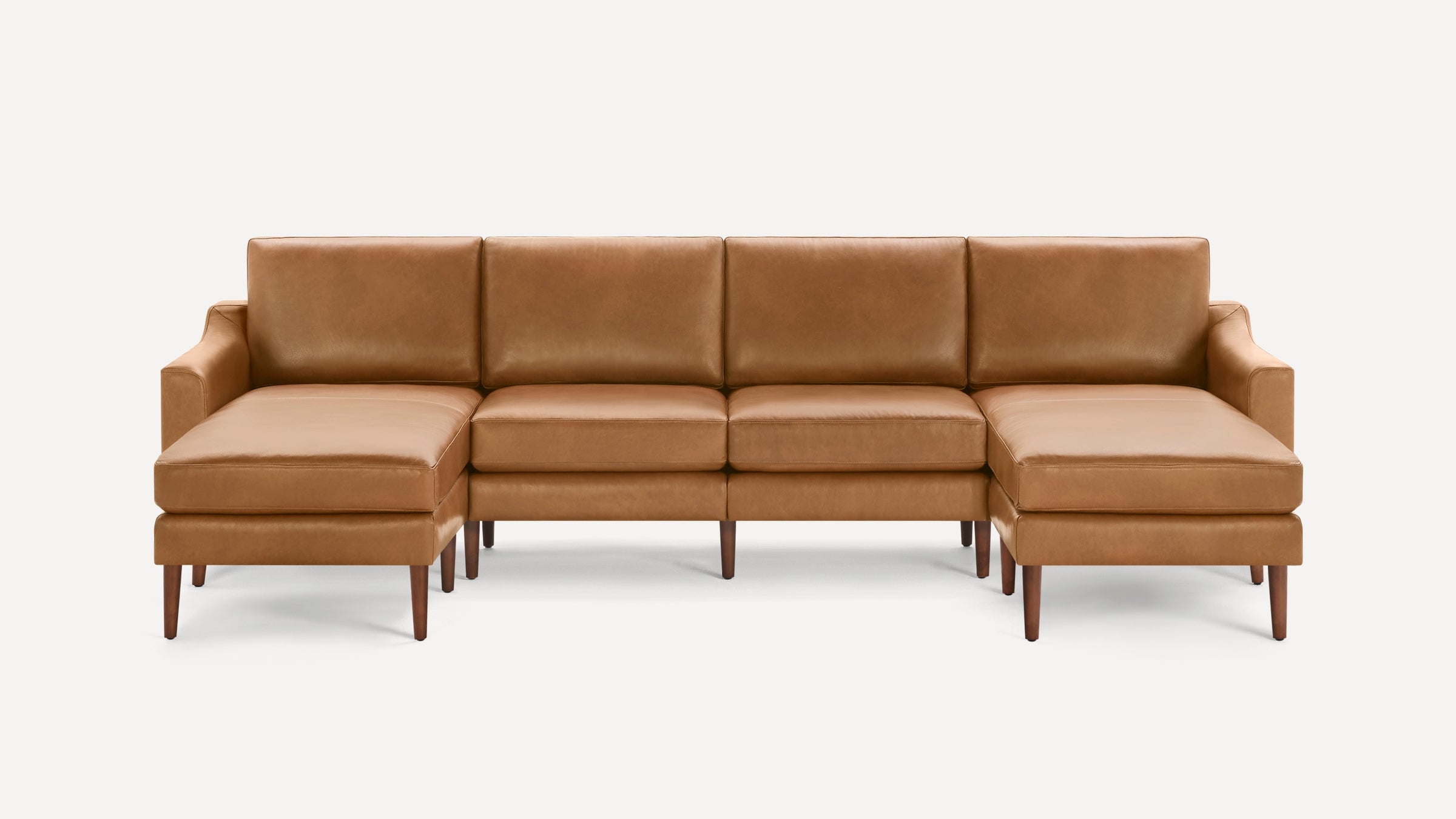Nomad Leather Double Chaise Sectional - Camel - Top Grain Leather / Walnut - Wood / Slope - Image 0