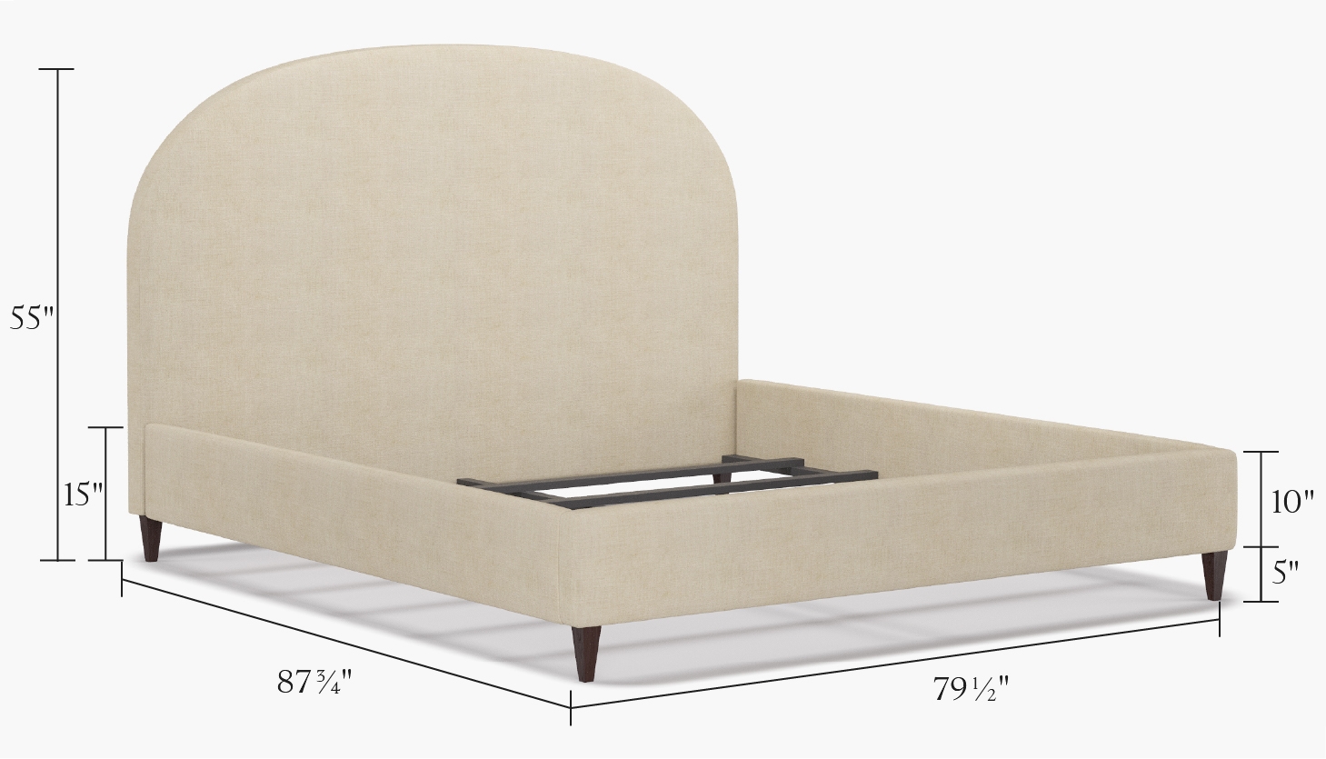 Demilune Bed, White Performance Velvet, Natural Decorative Tapered Leg, King - Image 1