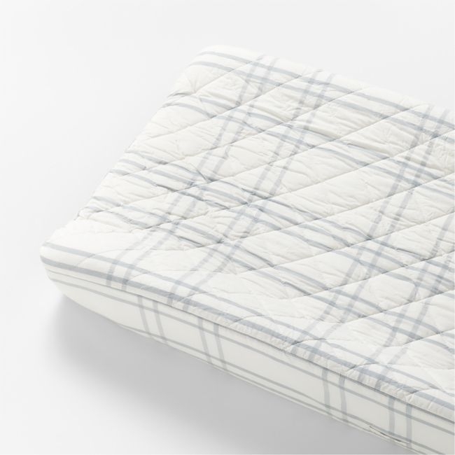 Stax Mist Blue Yarn-Dyed Organic Cotton Baby Changing Pad Cover - Image 0