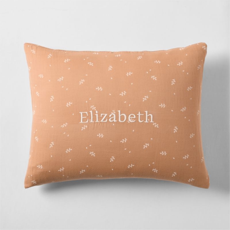 Supersoft Terracotta Leaf Print Organic Cotton Gauze Kids Pillow Sham - Image 2
