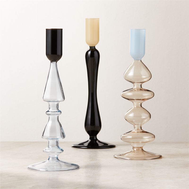Kava Cool Toned Glass Taper Candle Holder Set of 3 - Image 1