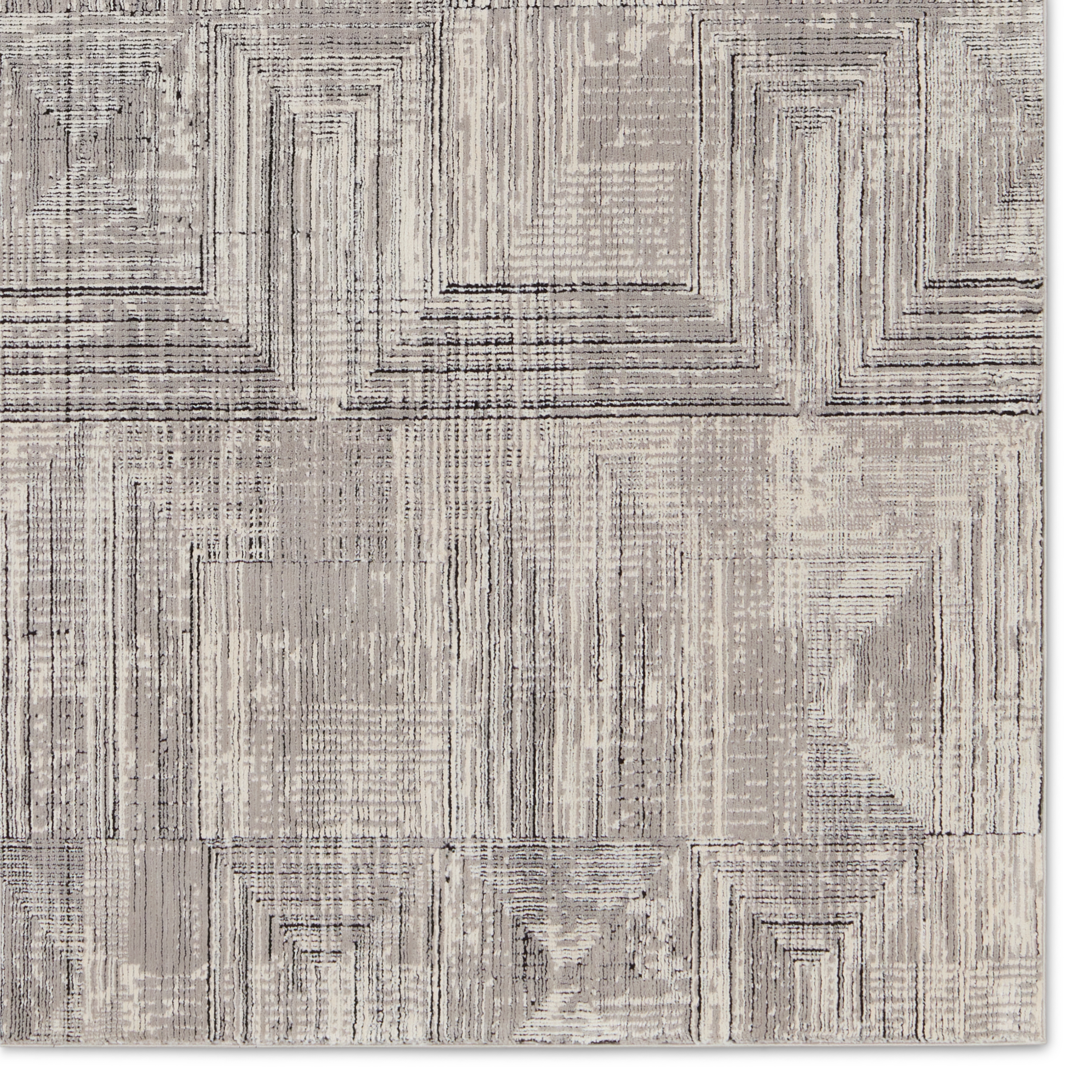 Sublime Geometric Gray/ Cream Runner Rug (2'8"X8') - Image 3