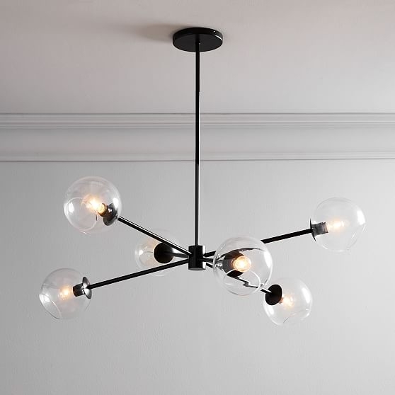 Staggered Glass Burst Chandelier With Light Bulb, Clear & Bronze - Image 0