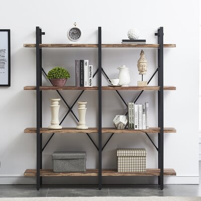 Industrial Double Wide 4-Shelf Etagere Bookcase Vintage Brown - Image 0