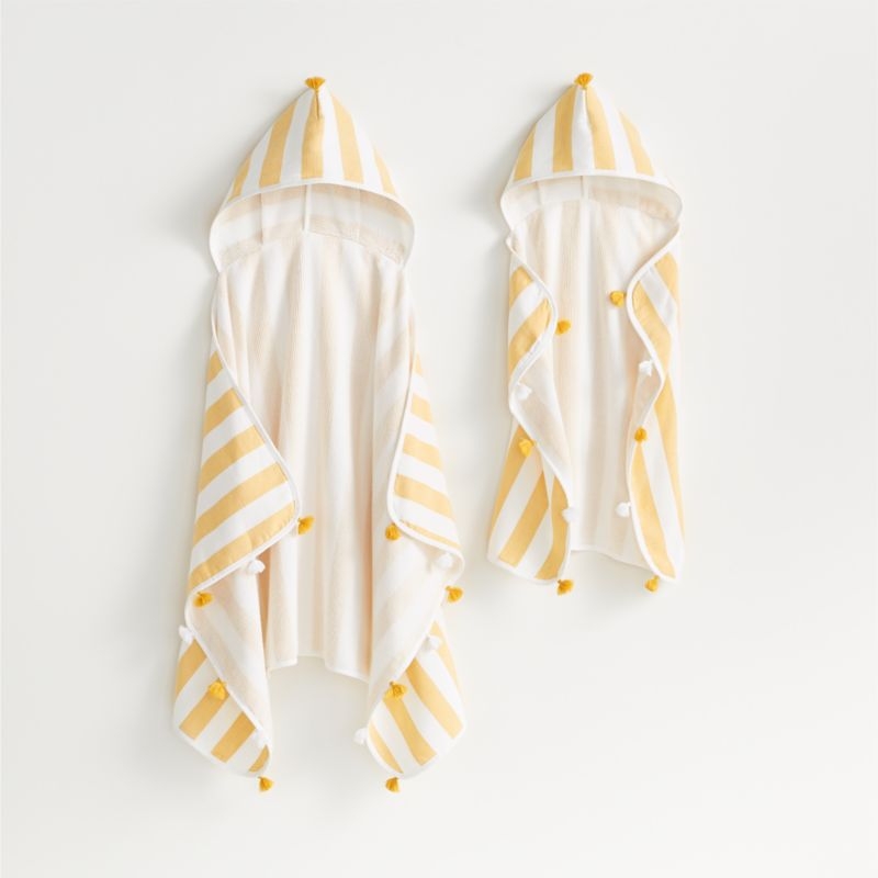 Yellow Striped with Tassles Organic Kids Hooded Towel - Image 2
