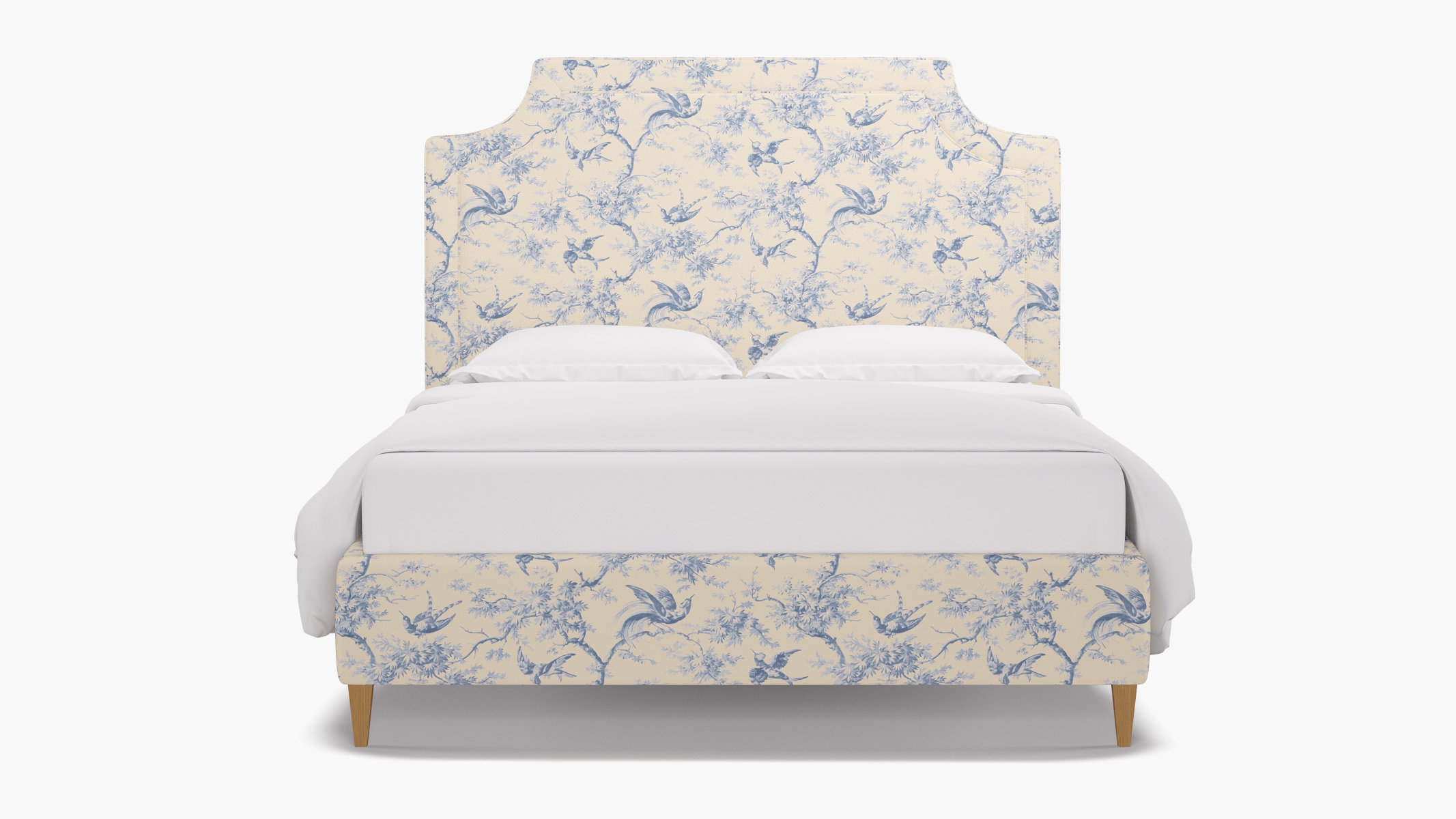 Deco Bed, Blue Swallows, Natural Square Tapered Leg, King - Image 0