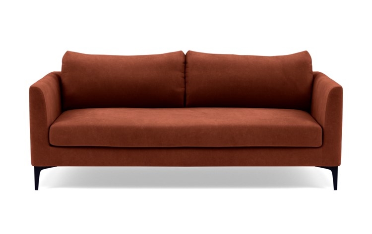Owens Loveseats with Red Rust Fabric, standard down blend cushions, and Matte Black legs - Image 0