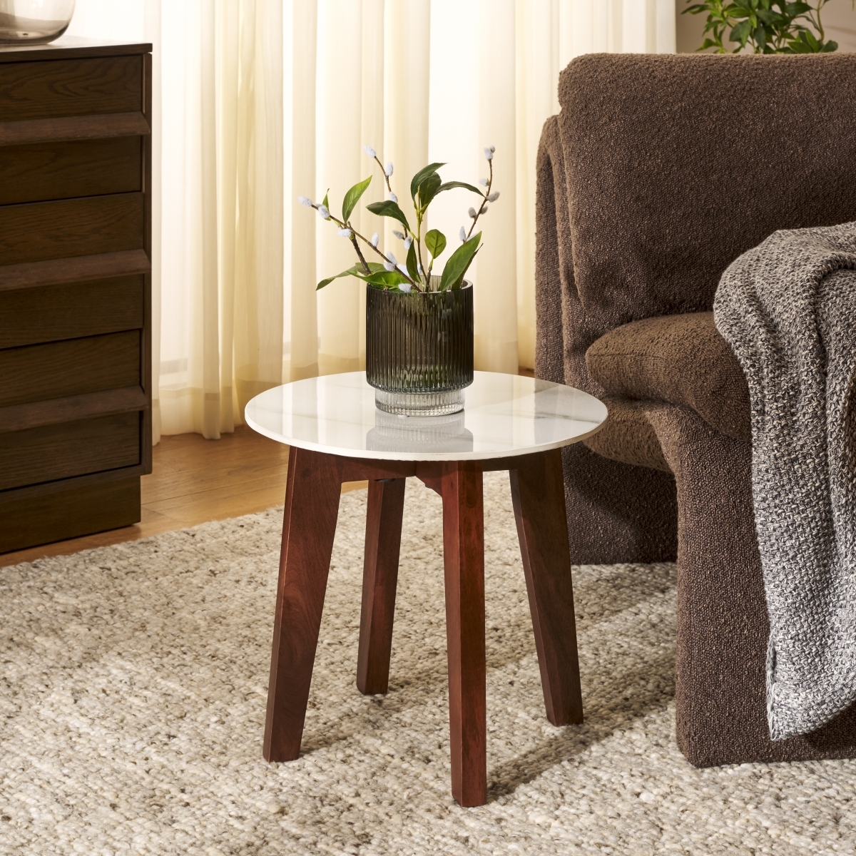 Helley Ceramic Accent Table - White/Walnut - Image 1