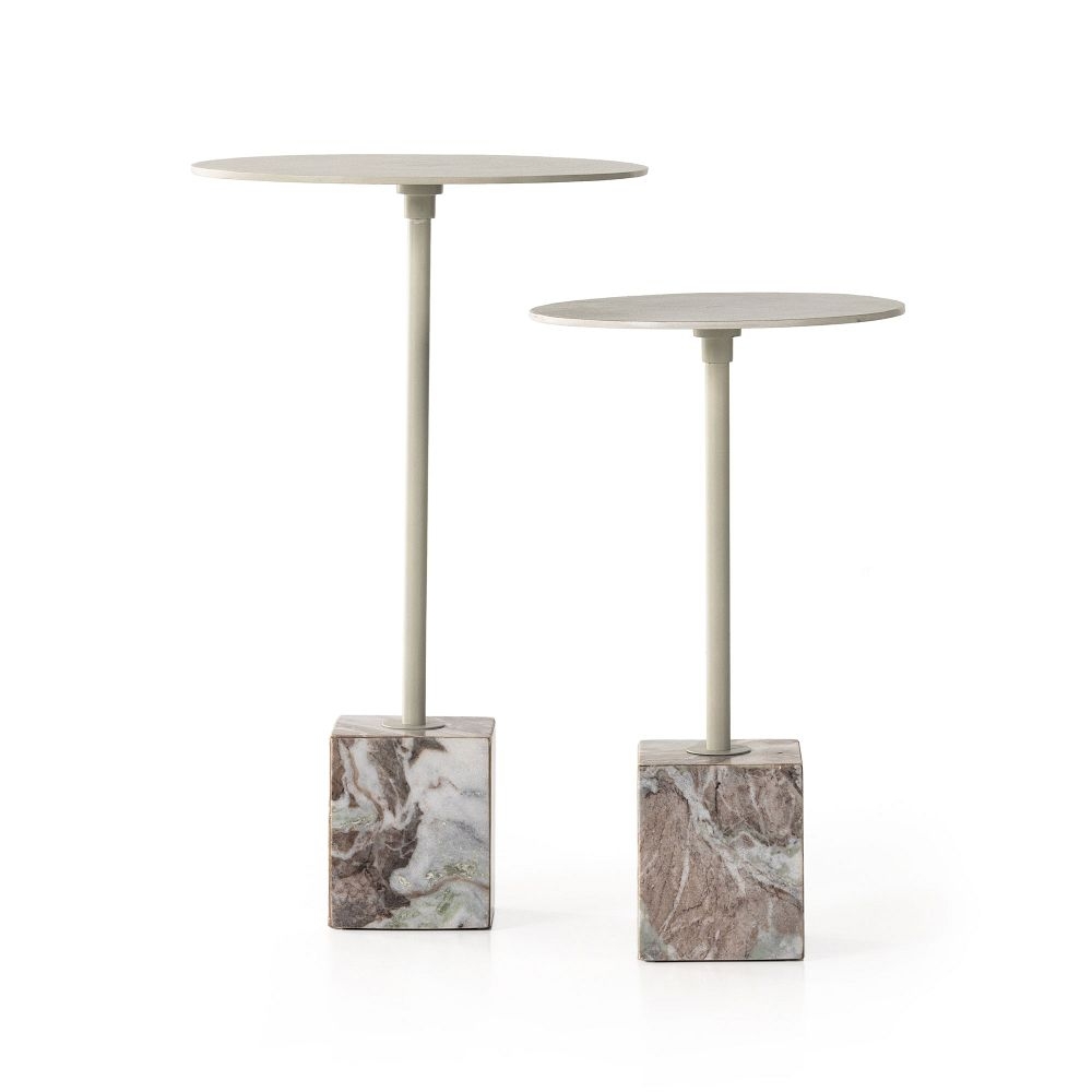 Geometric Marble Base 14" Side Tables, Textured Matte White, Set of 2 - Image 2
