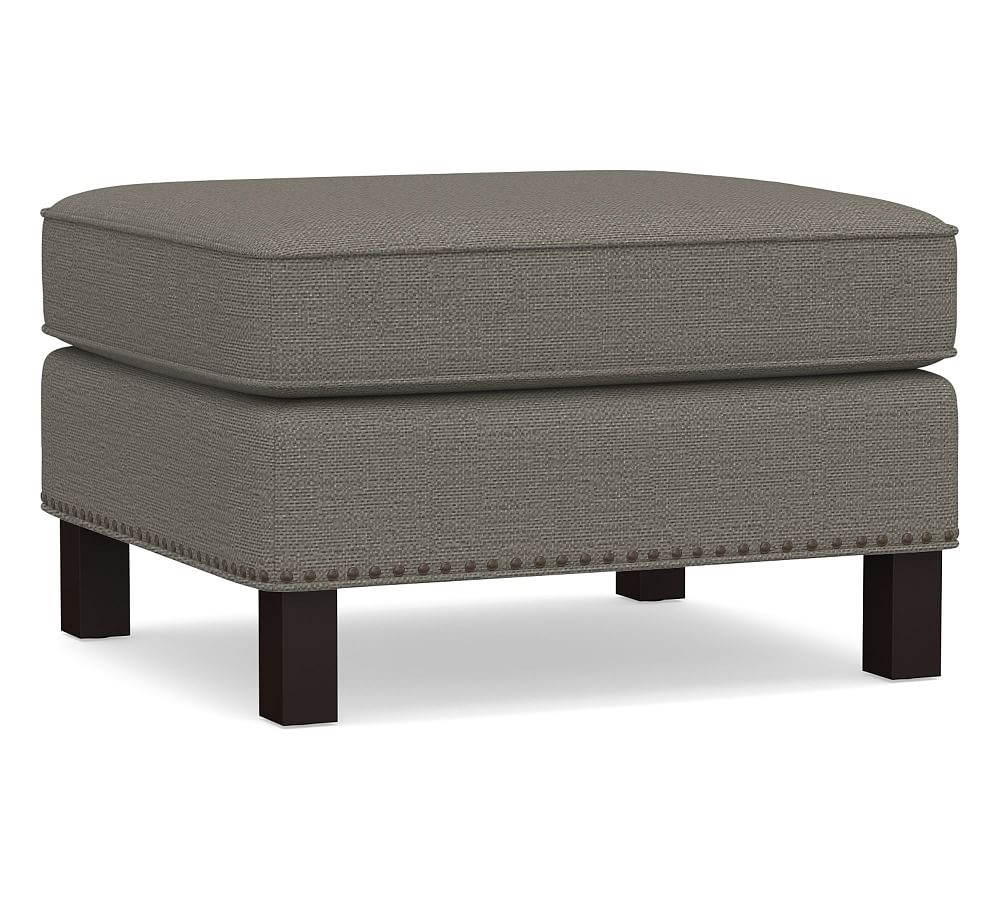 Tyler Square Arm Upholstered Ottoman with Bronze Nailheads, Polyester Wrapped Cushions, Chunky Basketweave Metal - Image 0