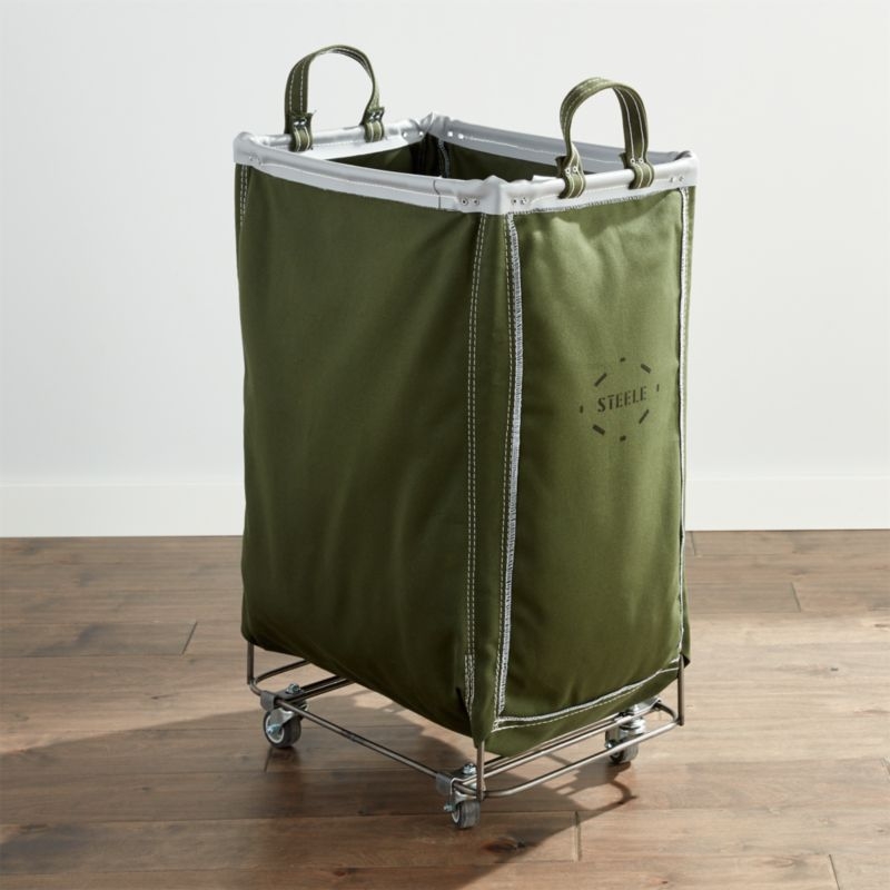 Steele ® Canvas 2.5-Bushel Vertical Rolling Laundry Hamper with Wood Lid - Image 9