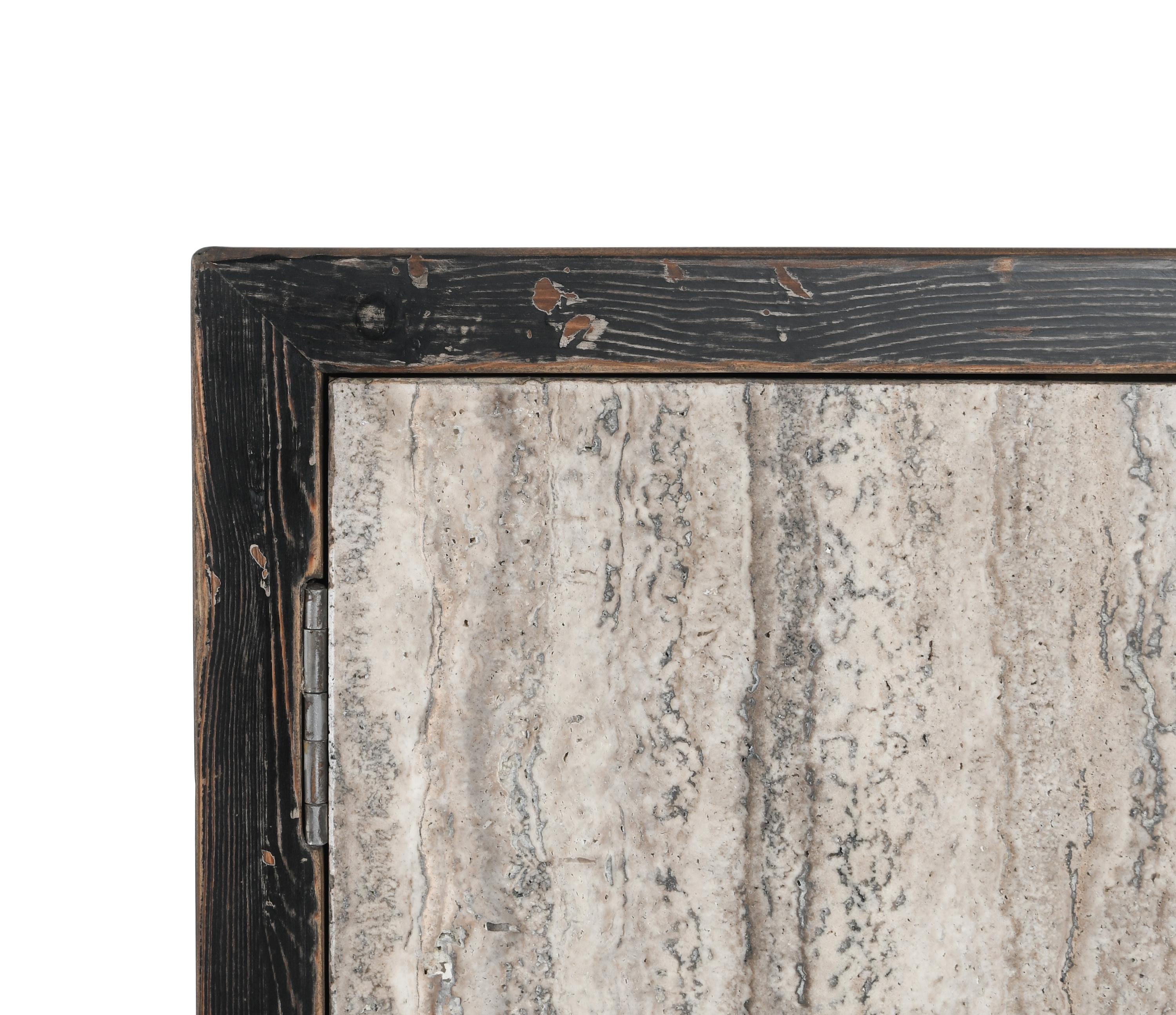 Lisbon Reclaimed Pine 6Dr Cabinet Weathered Black/Travertine - Image 5