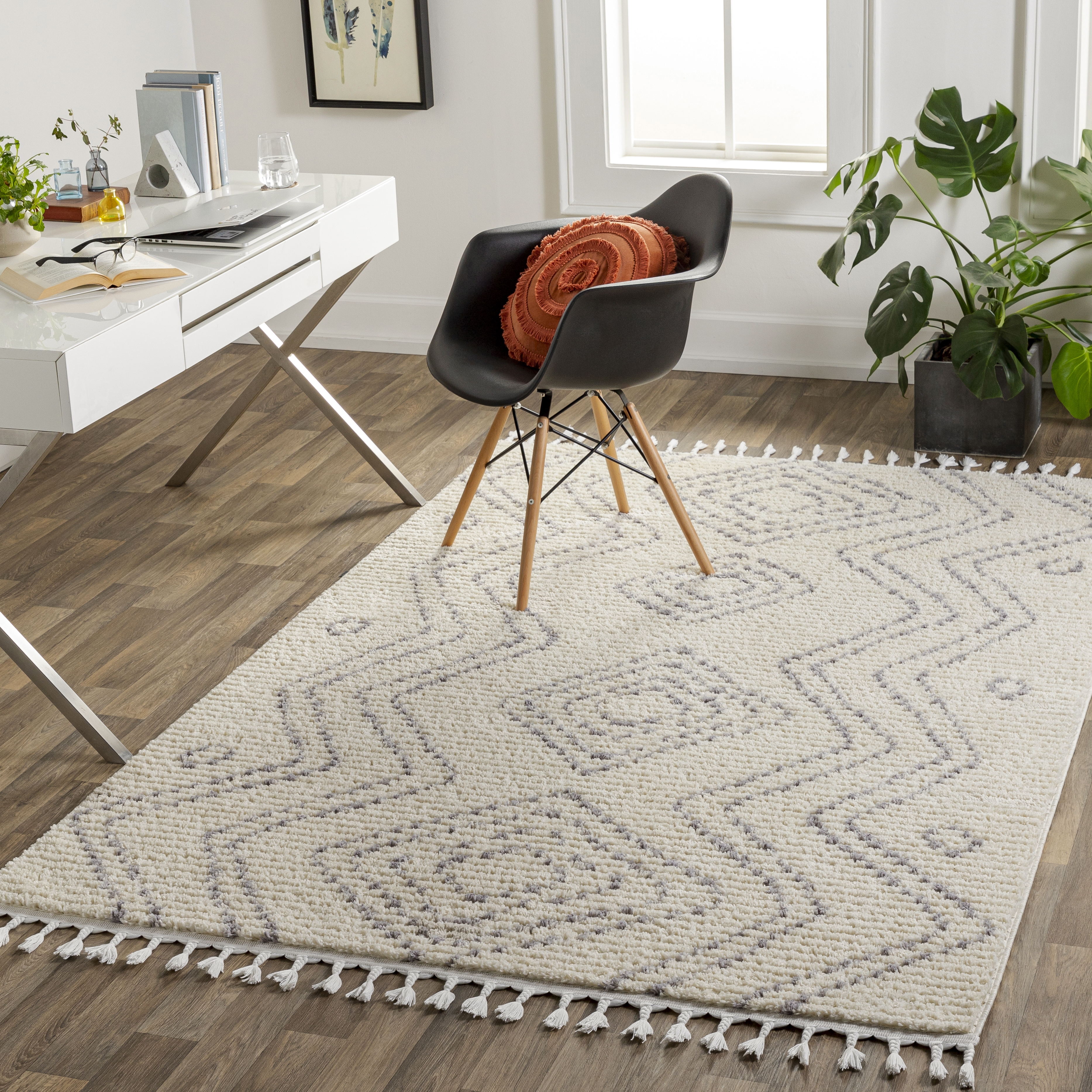 Casablanca Shag White Indoor 9'2" x 12' Machine Woven Rug - Image 1