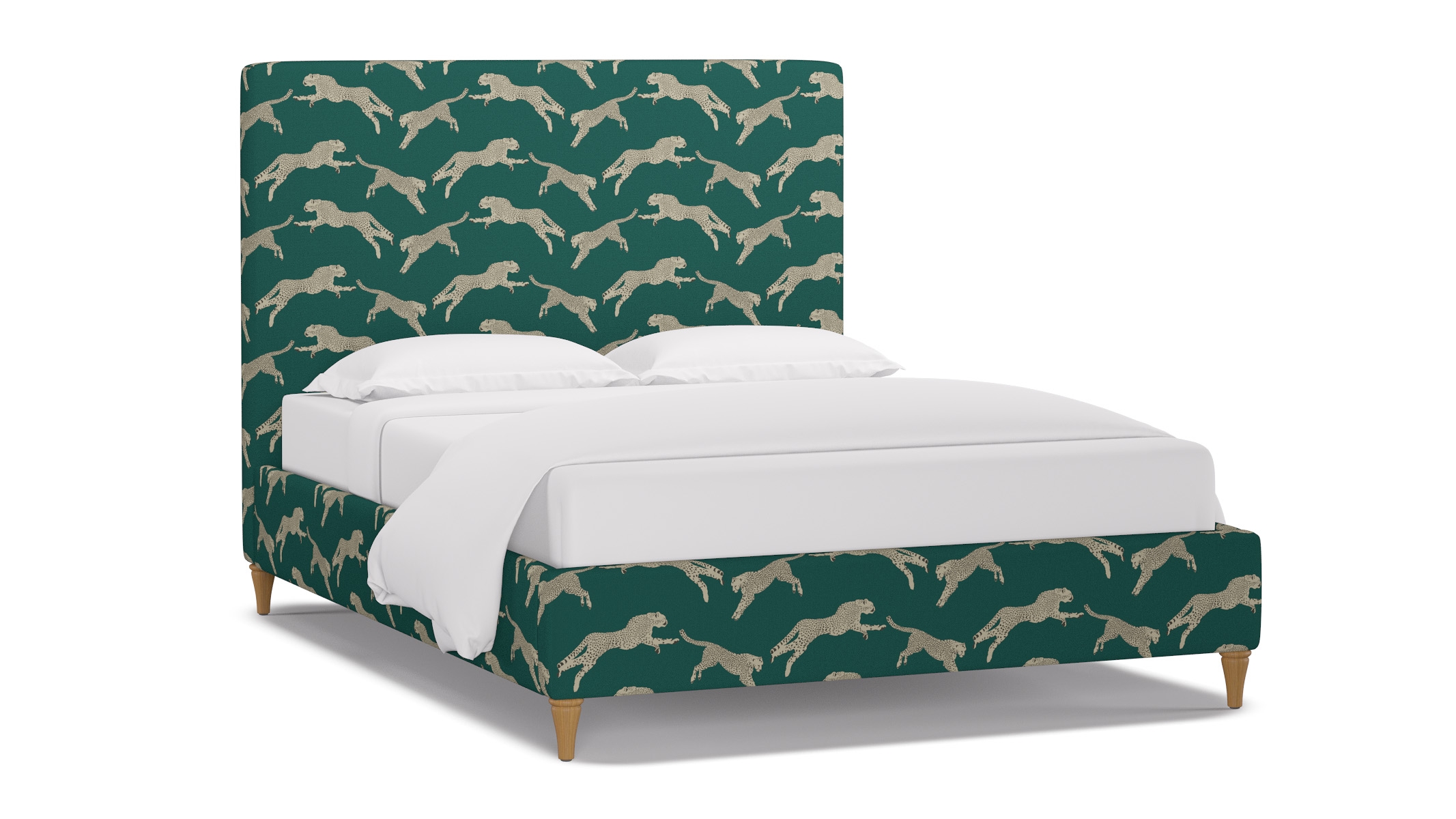 Classic Bed, Polo Green Cheetah, Natural Decorative Tapered Leg, Twin - Image 1