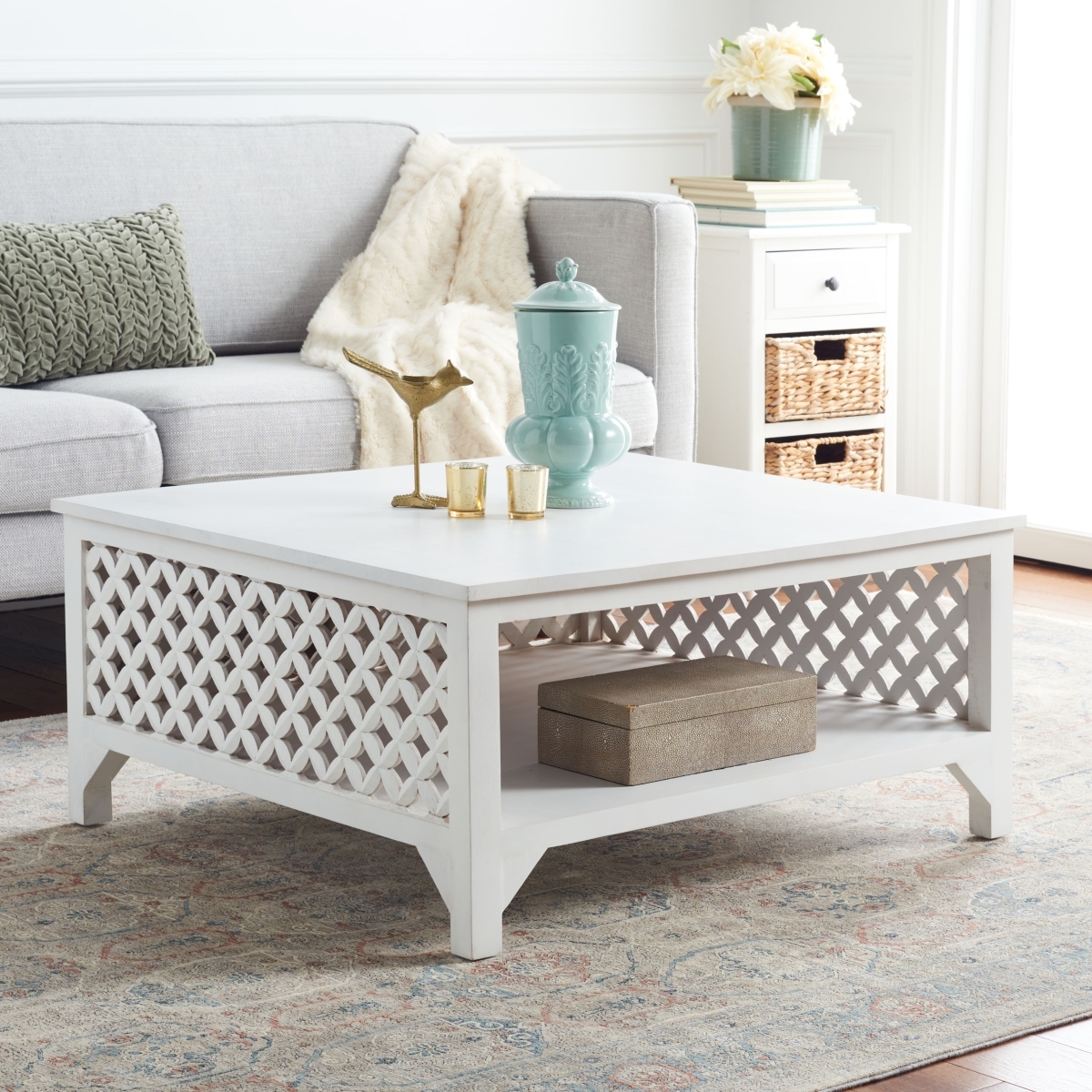 Squall Square 1 Shelf Coffee Table - White Washed - Safavieh - Image 1