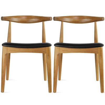 Set Of 2 Solid Real Wood PU Leather Cushion Seat Dining Chair - Image 0