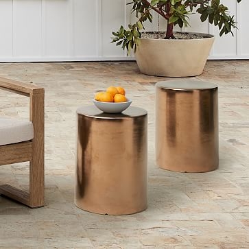 Fey Metallic Outdoor 13 in Round Side Table, Burnt Gold - Image 3