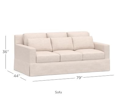 York Square Arm Slipcovered Deep Seat Grand Sofa 95" 3x3, Down Blend Wrapped Cushions, Performance Brushed Basketweave Chambray - Image 4