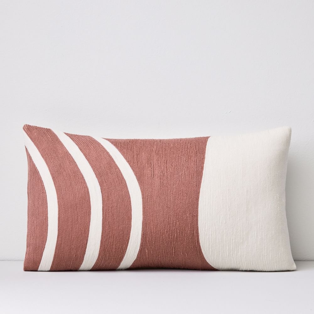 Crewel Rounded Pillow Cover, Pink Stone, 12"x21" - Image 0