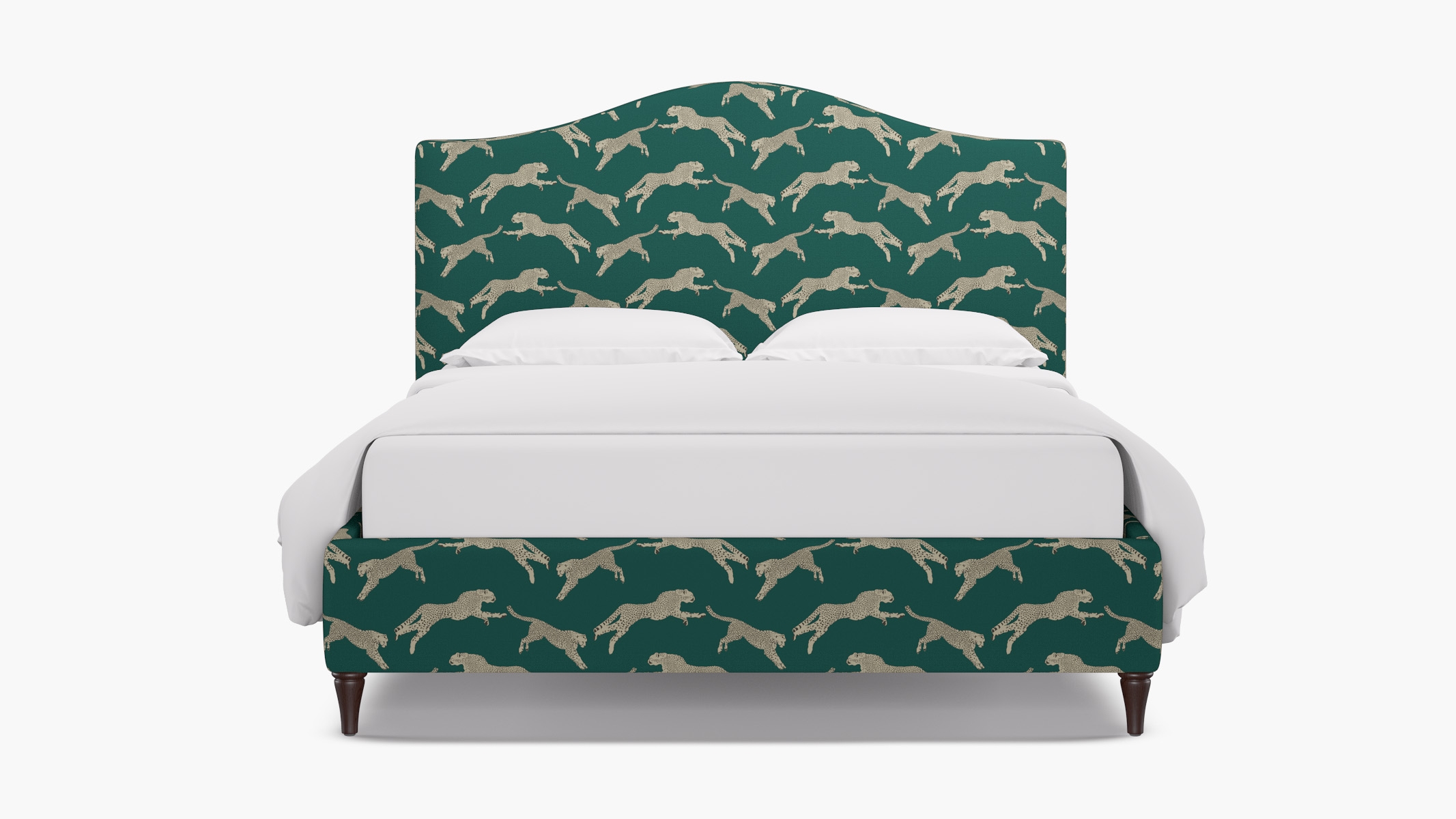 Camelback Bed, Polo Green Cheetah, Espresso Decorative Tapered Leg, Twin - Image 0