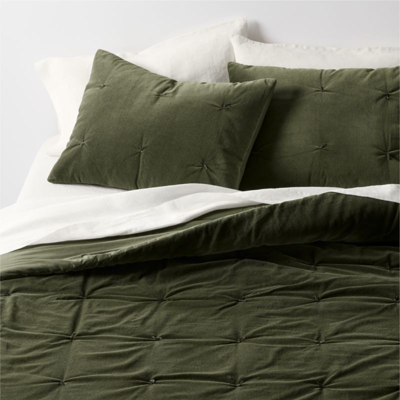 Organic Cotton Linen Velvet Ficus Green Standard Quilted Bed Pillow Sham - Image 1