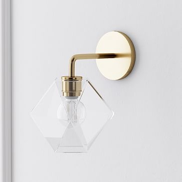 Sculptural Sconce, Faceted Small, Milk, Brass, 8.5" 7" - Image 1
