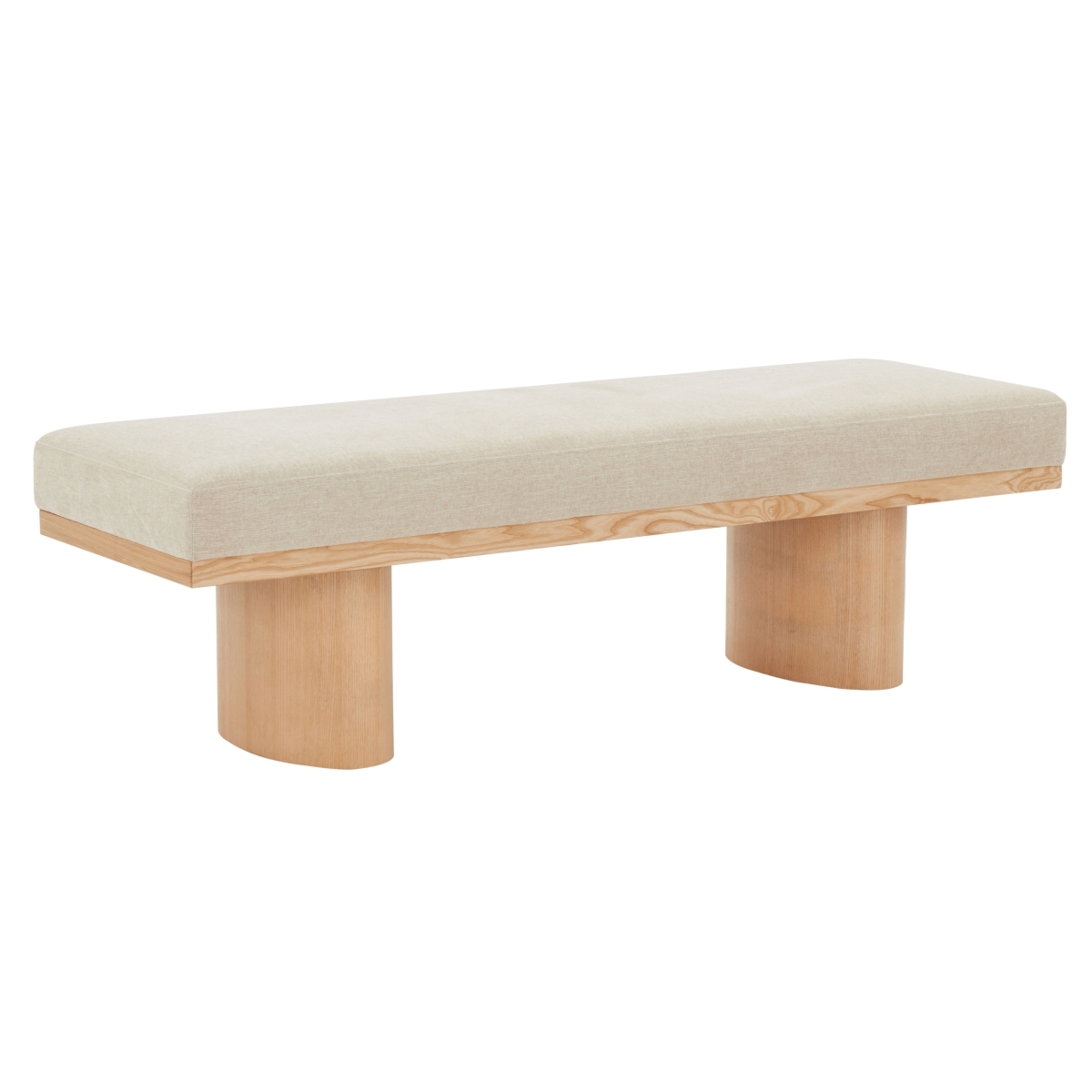 Maribelle Linen & Wood Bench - Beige/Natural - Image 3