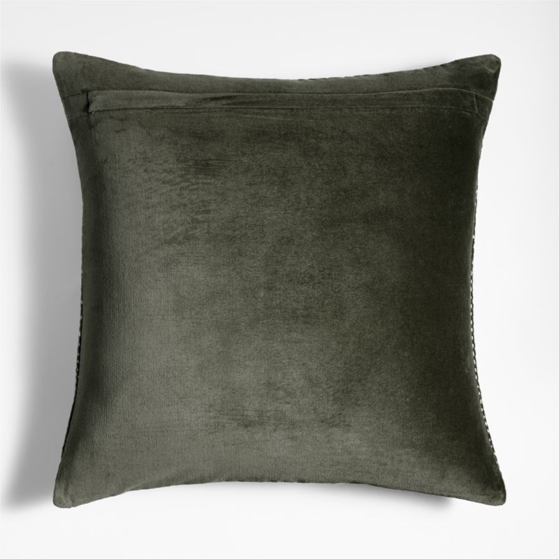 Sashiko Organic Cotton Velvet 20"x20" Burnt Green Throw Pillow Cover - Image 5