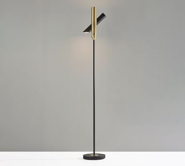 Rita LED Torchiere Floor Lamp, Black & Antique Brass - Image 1