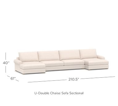 Canyon Roll Arm Upholstered U-Double Chaise Loveseat Sectional, Down Blend Wrapped Cushions, Performance Heathered Basketweave Alabaster White - Image 2