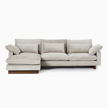 Harmony Sectional Set 09: Left Arm 2 Seater Sofa, Right Arm Chaise, Down Blend, Performance Coastal Linen, White, Dark Walnut - Image 1