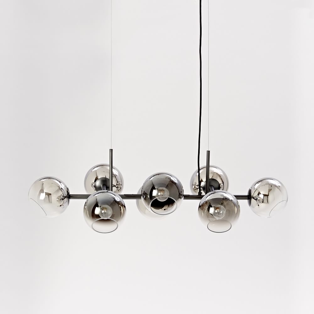 Staggered Glass Chandelier, 8-Light, Silver/Antique Bronze - Image 0