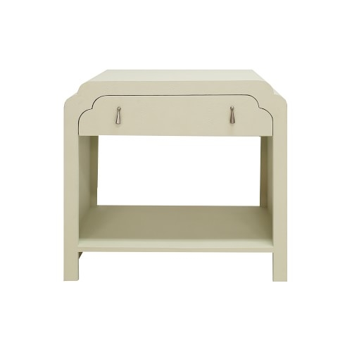 Marcella Nightstand, Faux Shagreen, Ivory, Antique Brass - Image 0