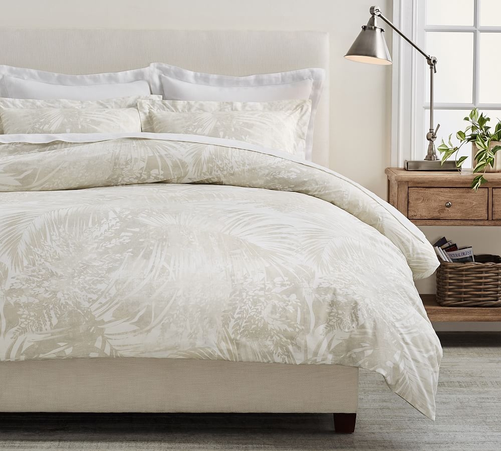 Layla Palm Percale Duvet Cover, Full/Queen, Neutral - Image 0