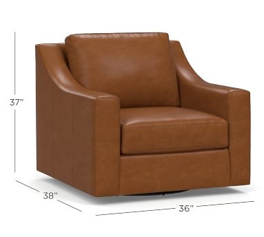York Slope Arm Leather Swivel Armchair, Polyester Wrapped Cushions, Churchfield Camel - Image 1