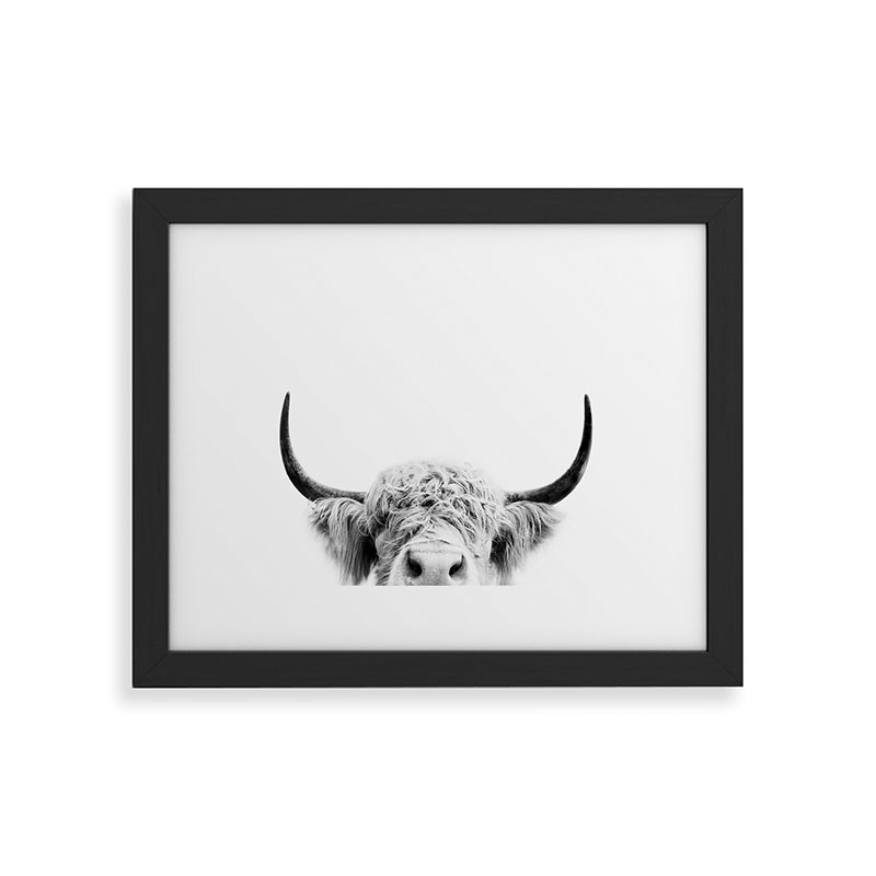 Peeking Highland Cow by Sisi and Seb - Framed Art Print Classic Black 11" x 14" - Image 0