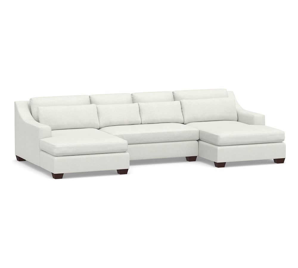 York Slope Arm Upholstered Deep Seat U-Double Chaise Loveseat Sectional with Bench Cushion, Down Blend Wrapped Cushions, Basketweave Slub Ivory - Image 0